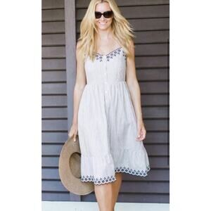 Madewell Womens Embroidered Jardin Midi Dress Blue White Chambray Striped Sz 10